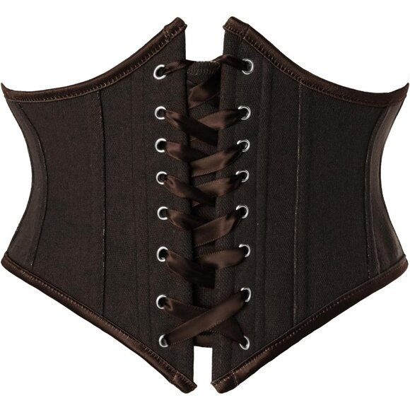 Women's Dark Brown Floral Lace Up Boned Underbust Darkness Corset Waist Belts - Picture 1 of 6